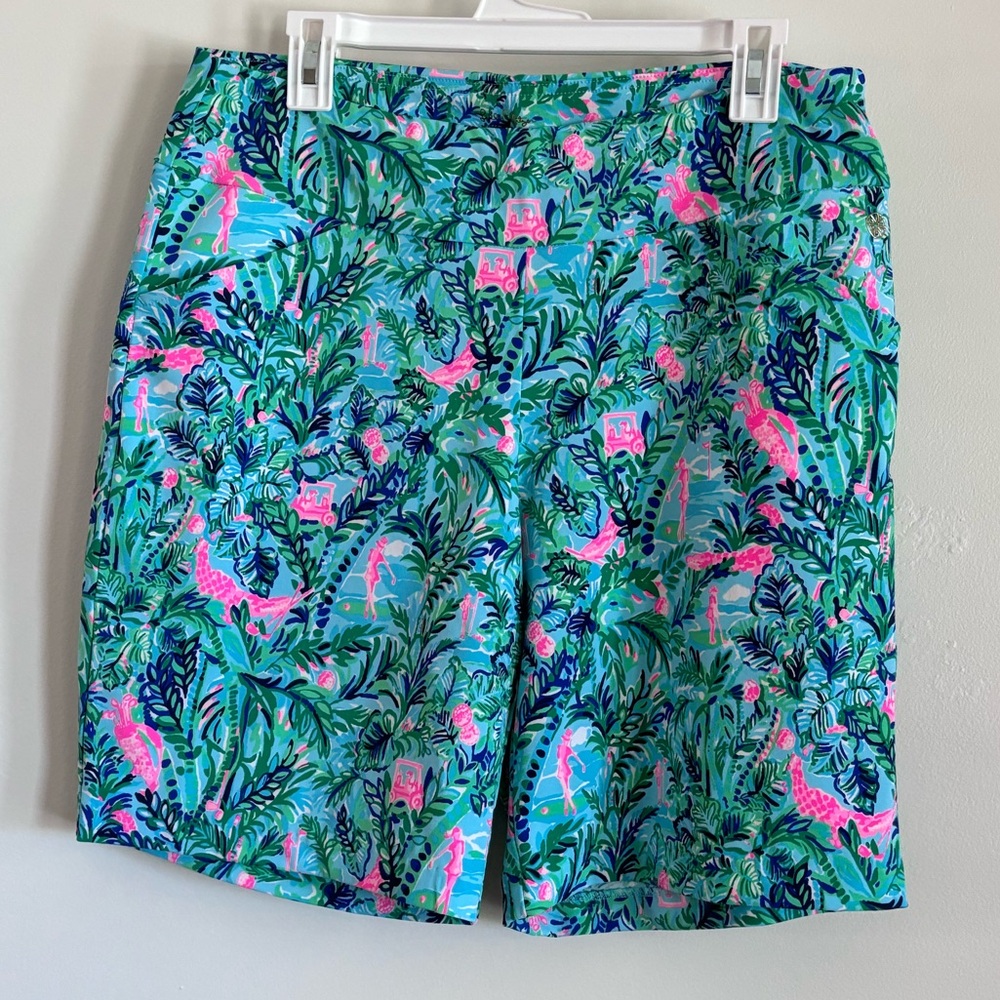 Lilly Pulitzer Luxletic Reid Short UPF 50 Blue Horizon Par Fiction Golf Pull On